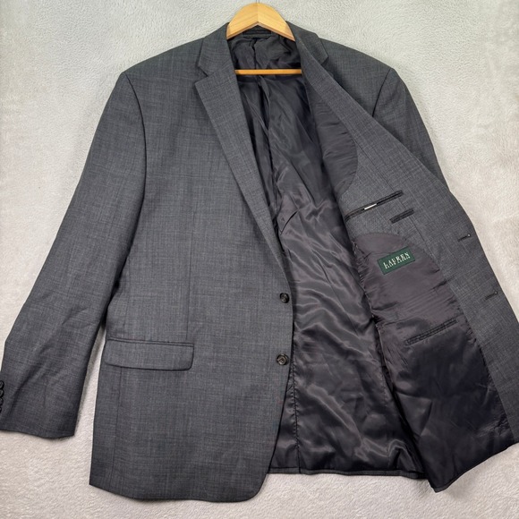 NEW Lauren Ralph Lauren Mens 50L Gray 100% Wool Two Button Blazer Jacket Preppy - Picture 1 of 13